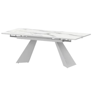 Ширина 1200мм +300+300мм (2 вставки) Обеденные столы в пластике Дуэт 1200х800+300 (Н-3828) Мрамор Белый/Белый муар