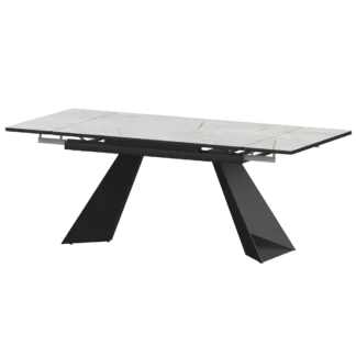 Ширина 1400мм +300+300мм (2 вставки) Обеденные столы в пластике Дуэт 1400х945+300 (Н-3830) Серый Каспий/Черный муар